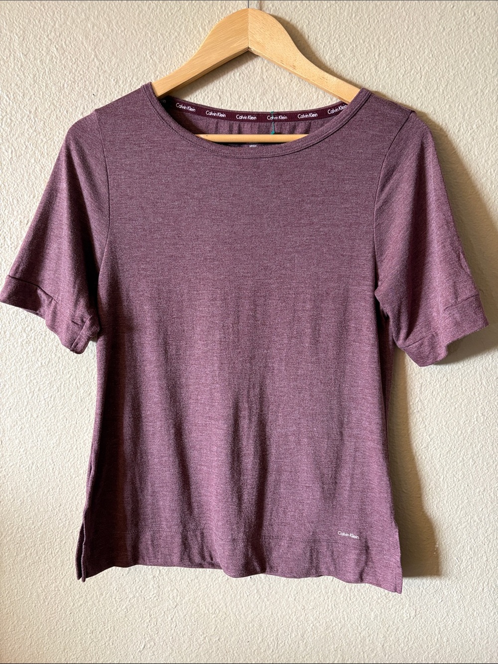 Calvin Klein Plum Heather Sleep Top Lounge Tee Soft Pajama Shirt Small